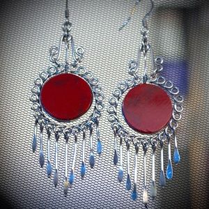 Vintage Mexican Silver Wire Earrings With Stone